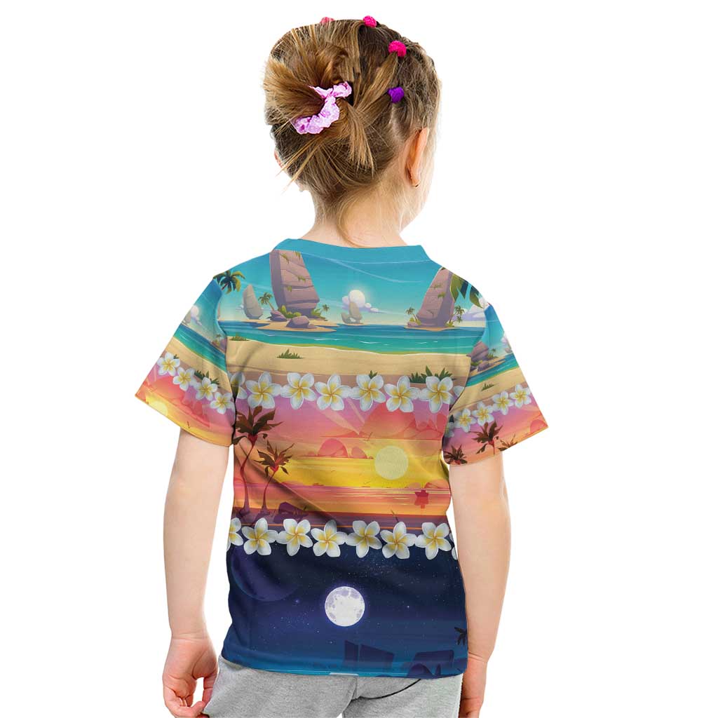 Hawaii Beach Landscape Time-Lapse Kid T Shirt Tropical Plumeria Flowers - Wonder Print Shop