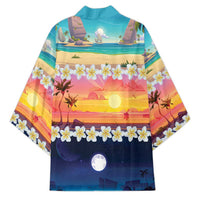 Hawaii Beach Landscape Time-Lapse Kimono Tropical Plumeria Flowers - Wonder Print Shop