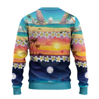 Hawaii Beach Landscape Time-Lapse Ugly Christmas Sweater Tropical Plumeria Flowers - Wonder Print Shop