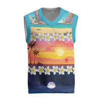 Hawaii Beach Landscape Time-Lapse Christmas Knitted V-Neck Vest Tropical Plumeria Flowers - Wonder Print Shop