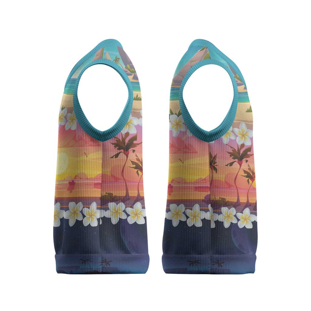 Hawaii Beach Landscape Time-Lapse Christmas Knitted V-Neck Vest Tropical Plumeria Flowers - Wonder Print Shop