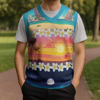 Hawaii Beach Landscape Time-Lapse Christmas Knitted V-Neck Vest Tropical Plumeria Flowers - Wonder Print Shop