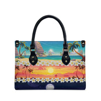 Hawaii Beach Landscape Time-Lapse Leather Bag Tropical Plumeria Flowers - Wonder Print Shop