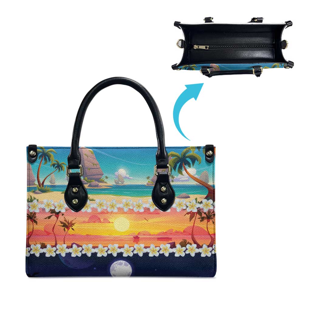Hawaii Beach Landscape Time-Lapse Leather Bag Tropical Plumeria Flowers - Wonder Print Shop