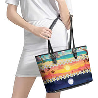 Hawaii Beach Landscape Time-Lapse Leather Tote Bag Tropical Plumeria Flowers - Wonder Print Shop