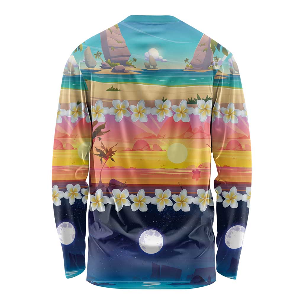 Hawaii Beach Landscape Time-Lapse Long Sleeve Shirt Tropical Plumeria Flowers - Wonder Print Shop