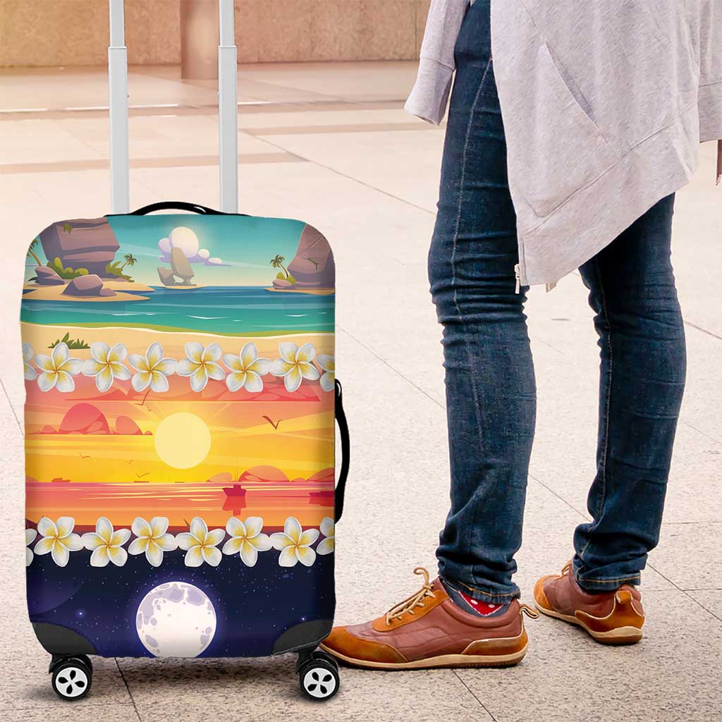 Hawaii Beach Landscape Time-Lapse Luggage Cover Tropical Plumeria Flowers - Wonder Print Shop