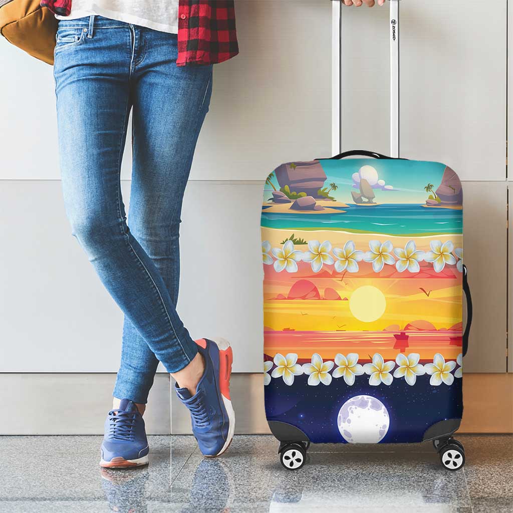 Hawaii Beach Landscape Time-Lapse Luggage Cover Tropical Plumeria Flowers - Wonder Print Shop