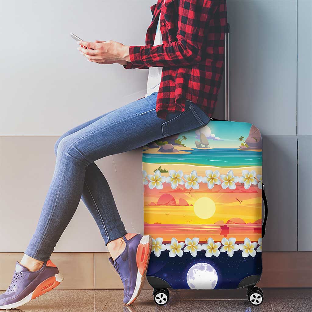 Hawaii Beach Landscape Time-Lapse Luggage Cover Tropical Plumeria Flowers - Wonder Print Shop