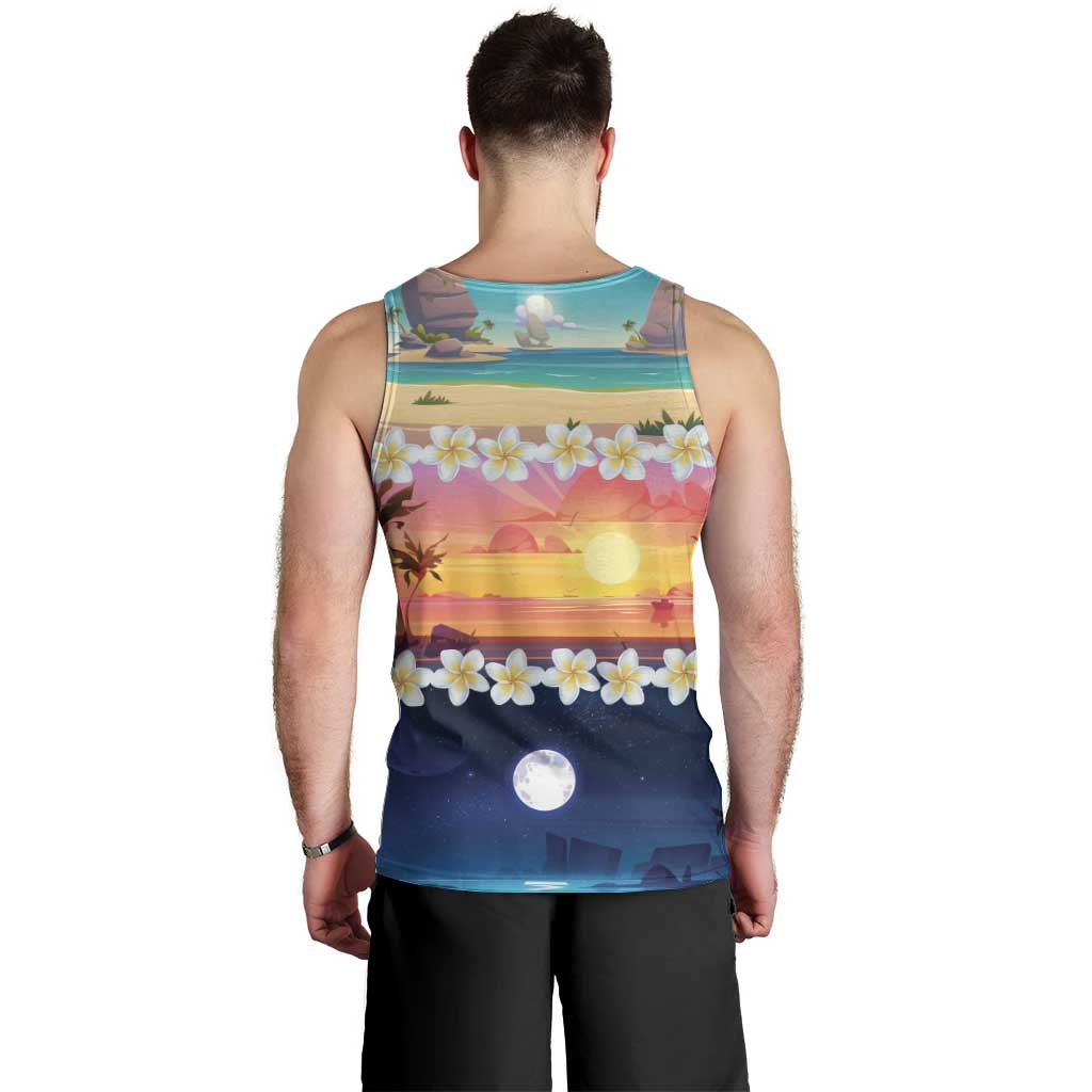 Hawaii Beach Landscape Time-Lapse Men Tank Top Tropical Plumeria Flowers - Wonder Print Shop
