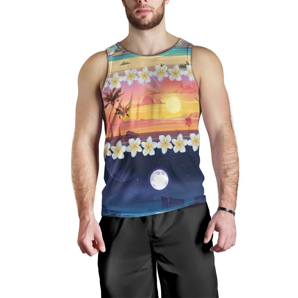 Hawaii Beach Landscape Time-Lapse Men Tank Top Tropical Plumeria Flowers - Wonder Print Shop