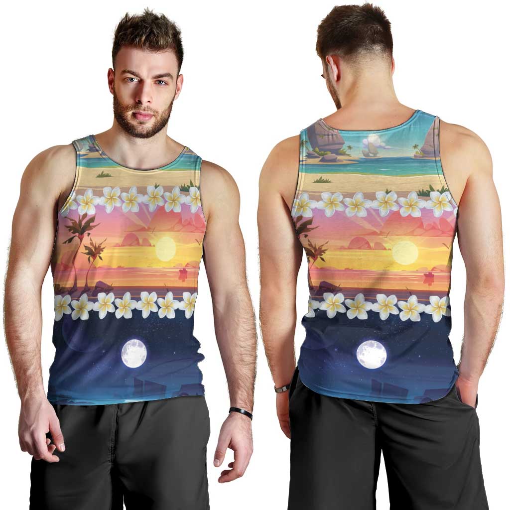 Hawaii Beach Landscape Time-Lapse Men Tank Top Tropical Plumeria Flowers - Wonder Print Shop