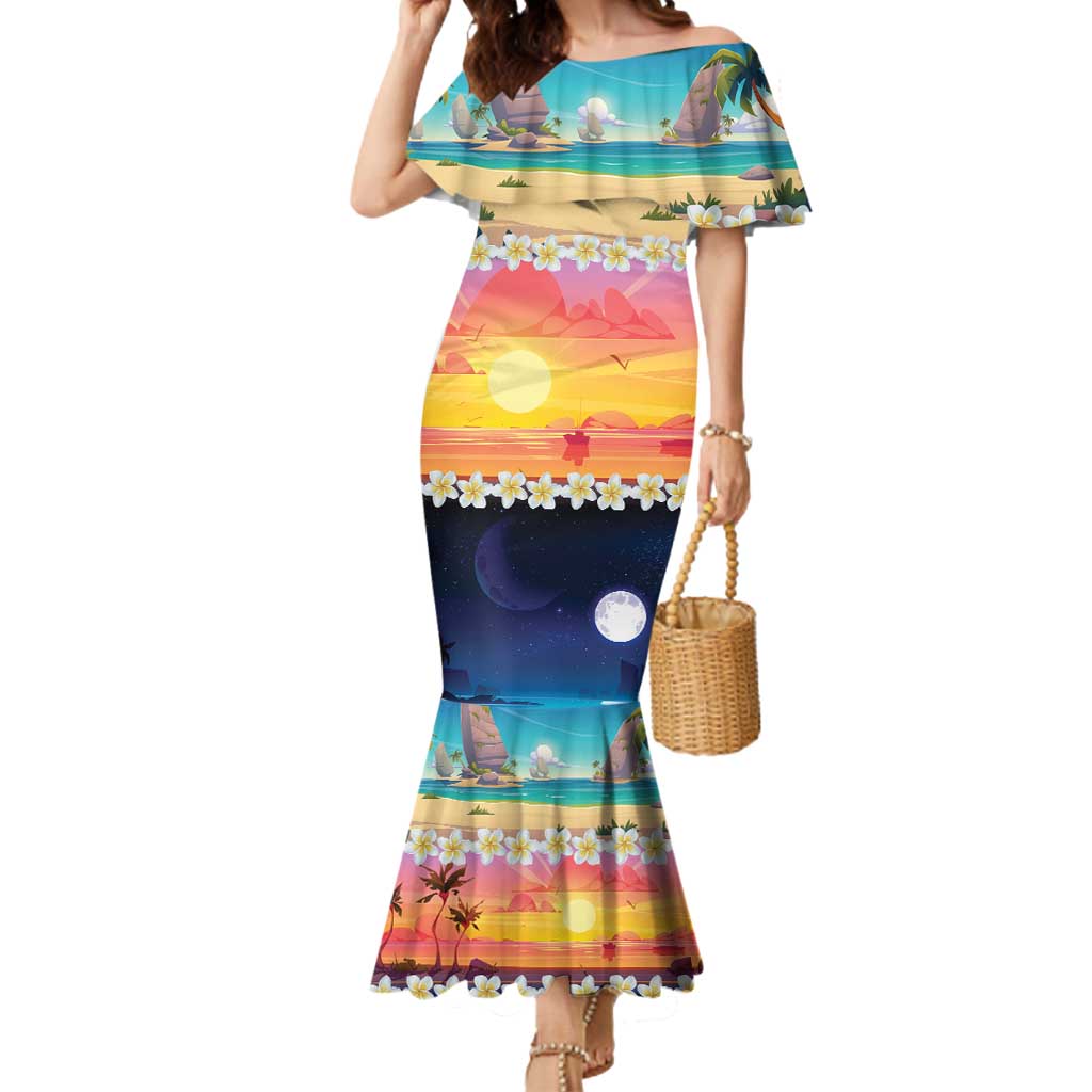 Hawaii Beach Landscape Time-Lapse Mermaid Dress Tropical Plumeria Flowers - Wonder Print Shop