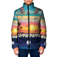Hawaii Beach Landscape Time-Lapse Padded Jacket Tropical Plumeria Flowers - Wonder Print Shop