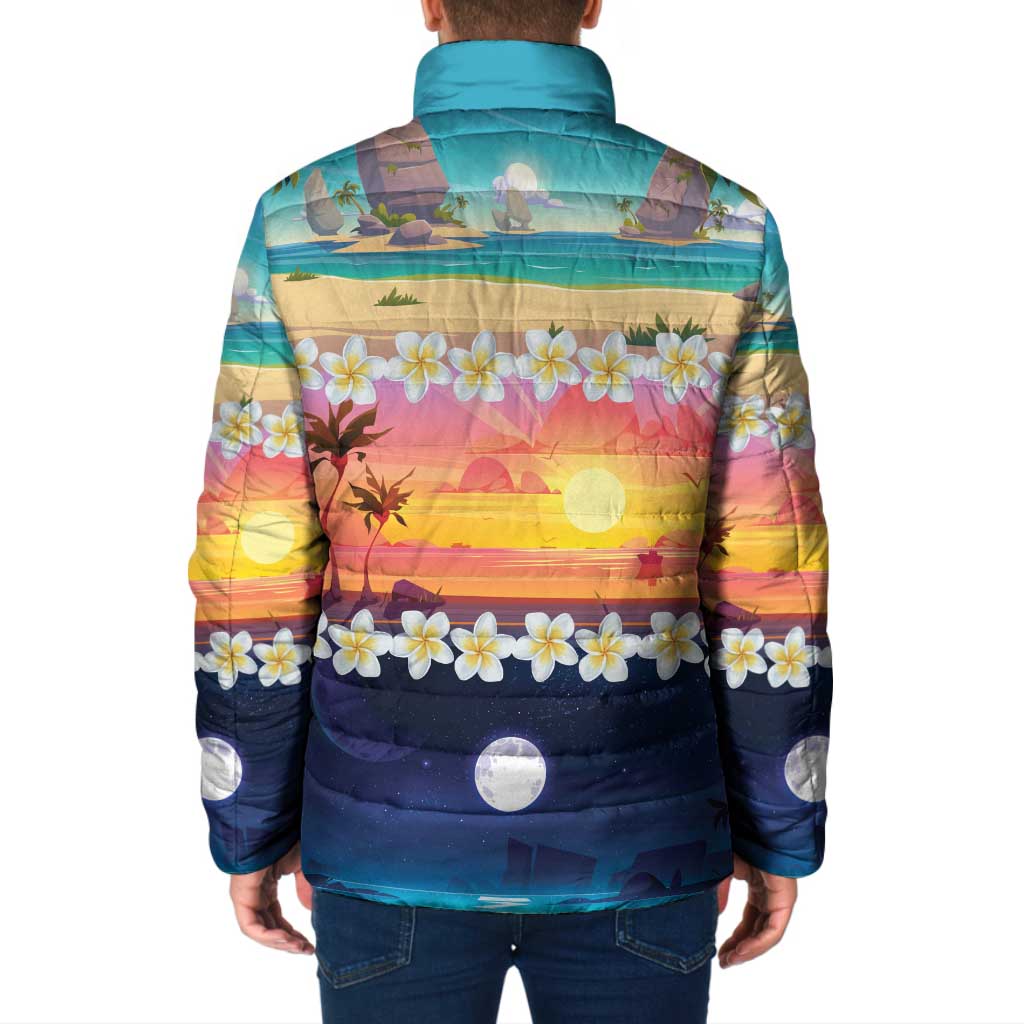 Hawaii Beach Landscape Time-Lapse Padded Jacket Tropical Plumeria Flowers - Wonder Print Shop