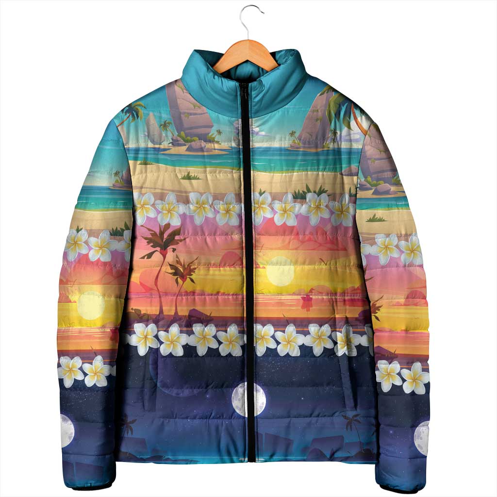 Hawaii Beach Landscape Time-Lapse Padded Jacket Tropical Plumeria Flowers - Wonder Print Shop