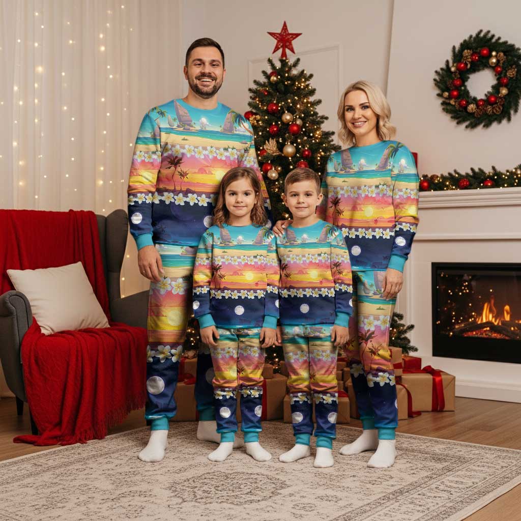 Hawaii Beach Landscape Time-Lapse Christmas Pajama Set Tropical Plumeria Flowers - Wonder Print Shop