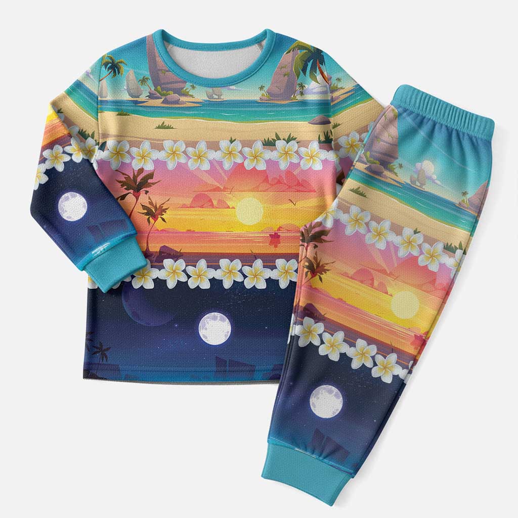 Hawaii Beach Landscape Time-Lapse Christmas Pajama Set Tropical Plumeria Flowers - Wonder Print Shop