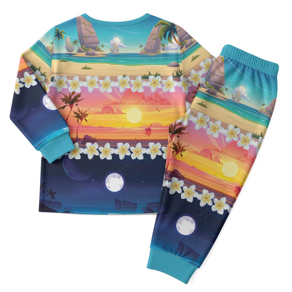 Hawaii Beach Landscape Time-Lapse Christmas Pajama Set Tropical Plumeria Flowers - Wonder Print Shop