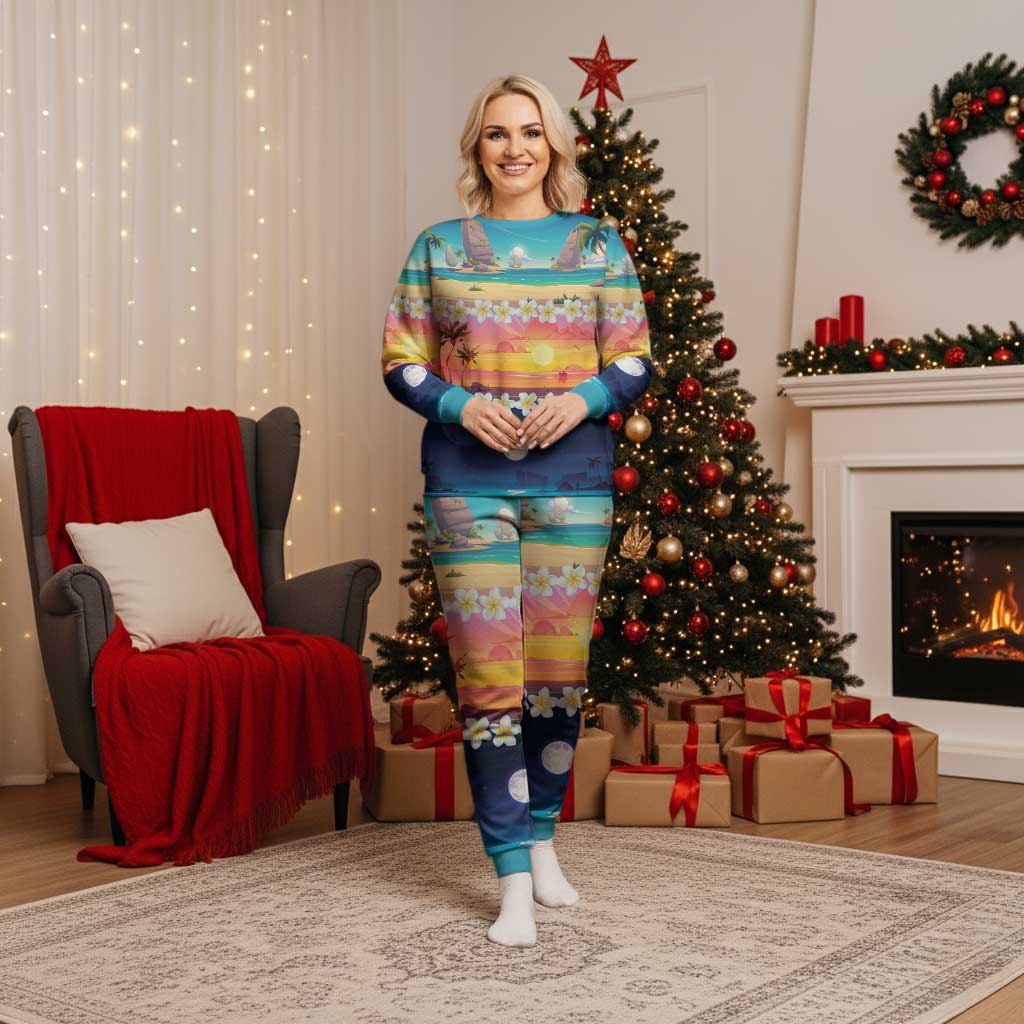 Hawaii Beach Landscape Time-Lapse Christmas Pajama Set Tropical Plumeria Flowers - Wonder Print Shop