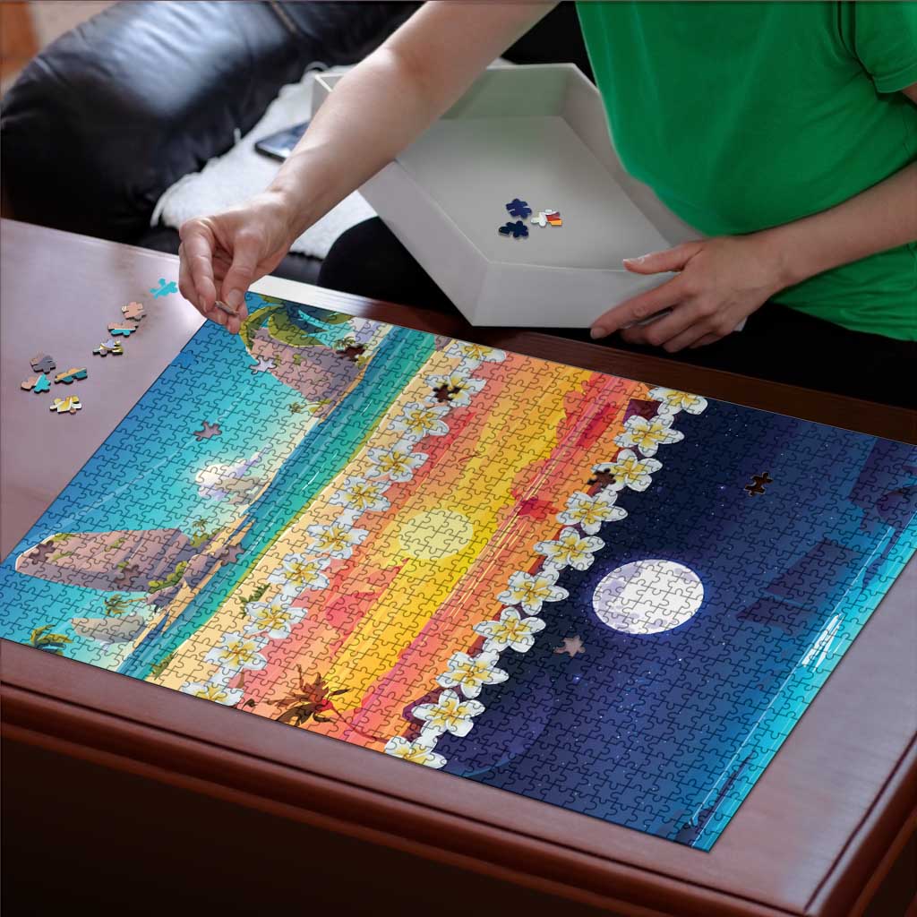 Hawaii Beach Landscape Time-Lapse Puzzle Tropical Plumeria Flowers - Wonder Print Shop