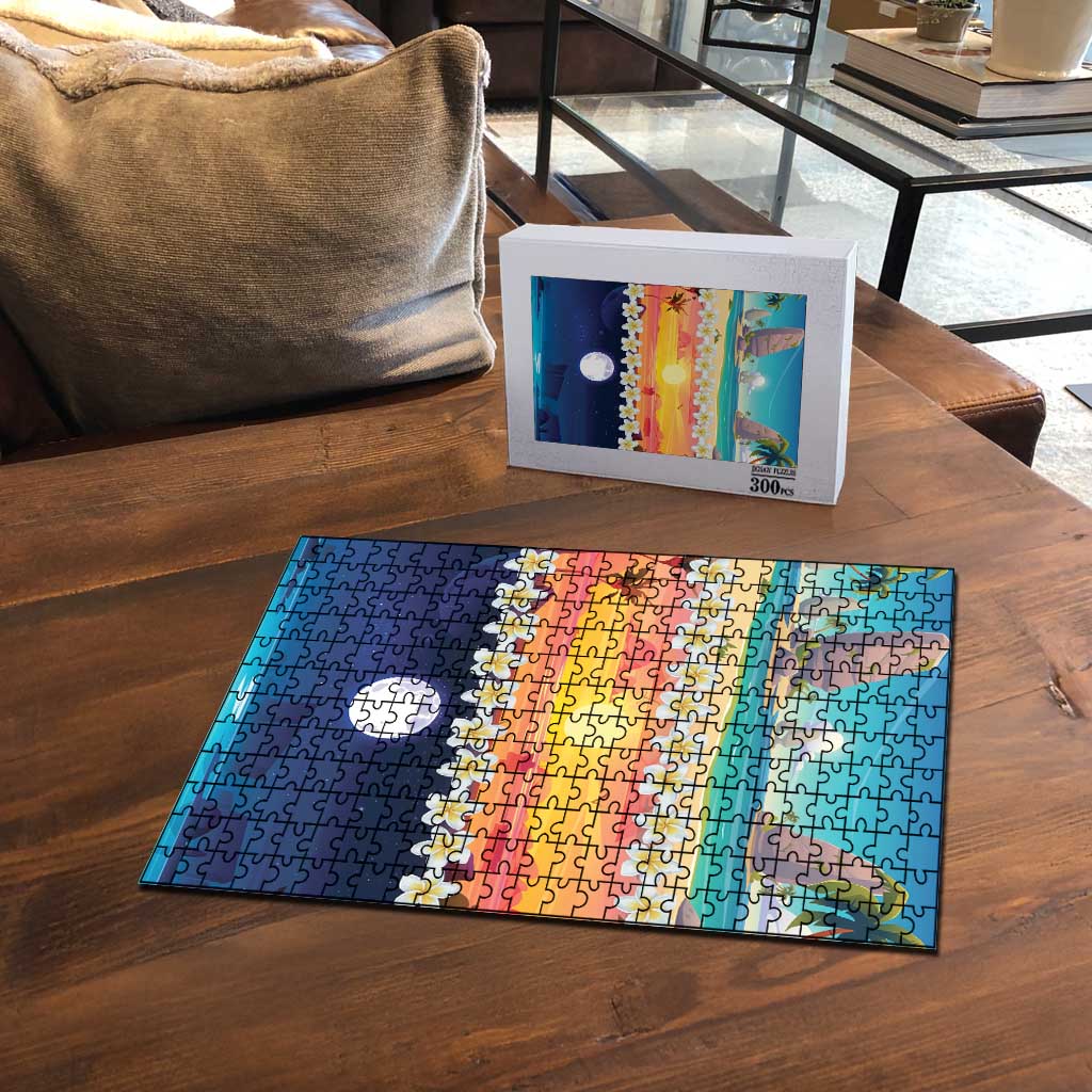 Hawaii Beach Landscape Time-Lapse Puzzle Tropical Plumeria Flowers - Wonder Print Shop