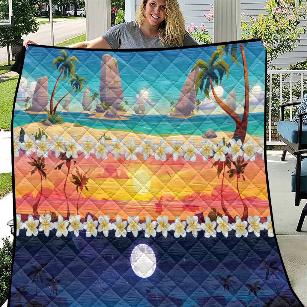 Hawaii Beach Landscape Time-Lapse Quilt Tropical Plumeria Flowers - Wonder Print Shop