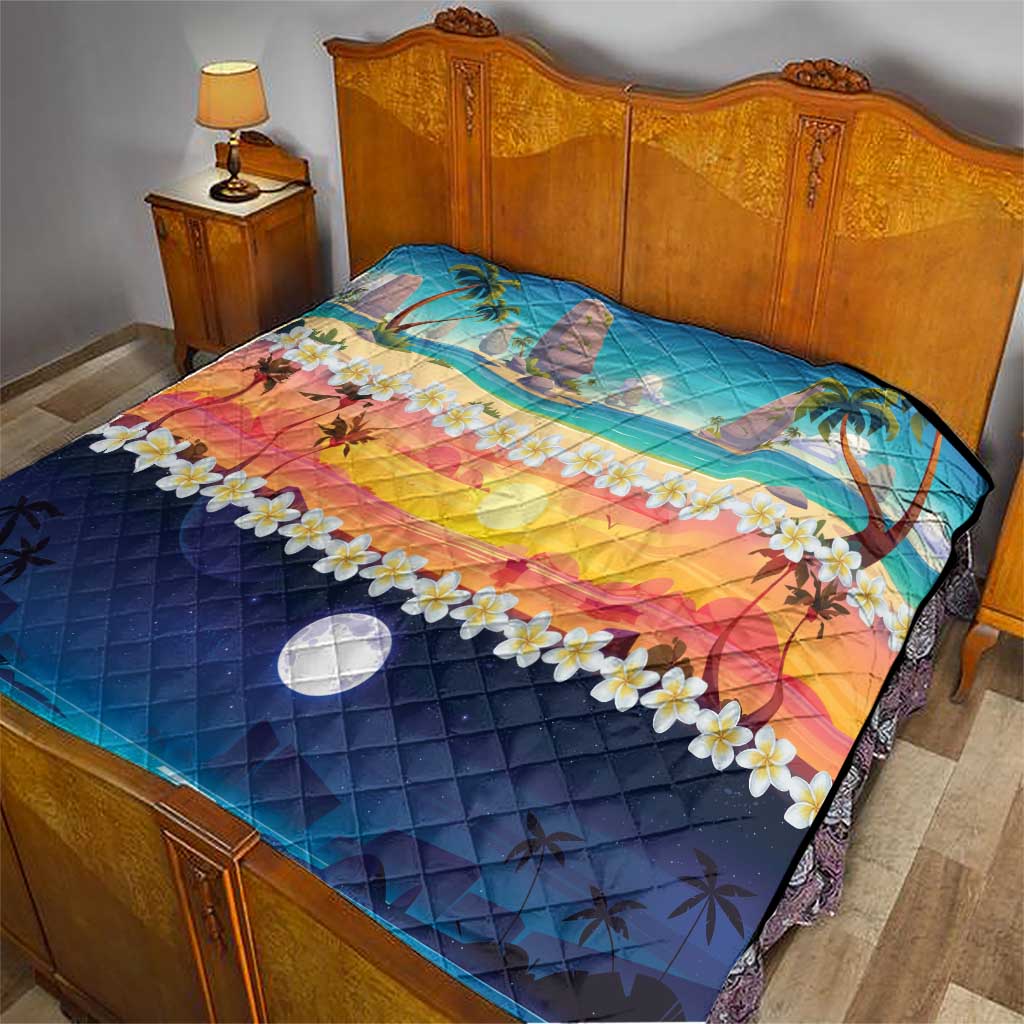 Hawaii Beach Landscape Time-Lapse Quilt Tropical Plumeria Flowers - Wonder Print Shop