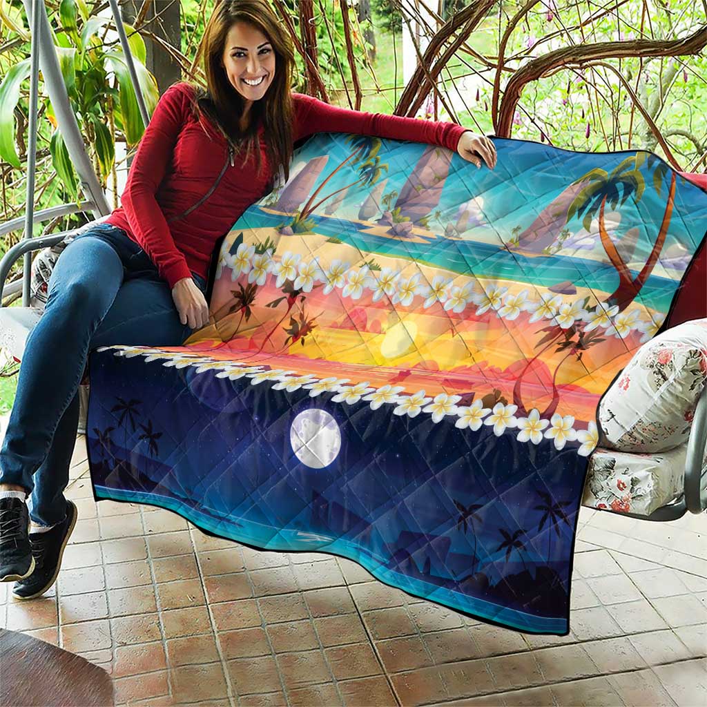 Hawaii Beach Landscape Time-Lapse Quilt Tropical Plumeria Flowers - Wonder Print Shop