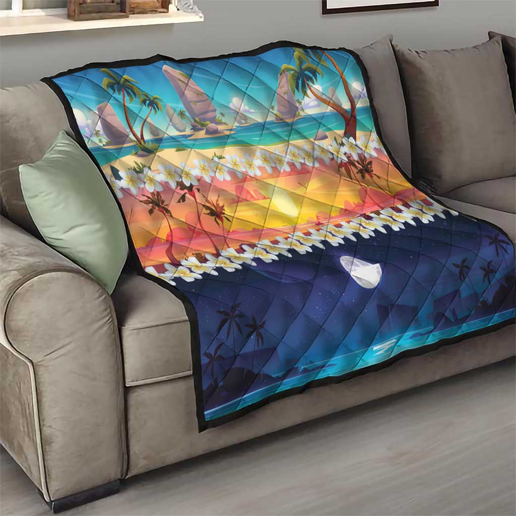 Hawaii Beach Landscape Time-Lapse Quilt Tropical Plumeria Flowers - Wonder Print Shop