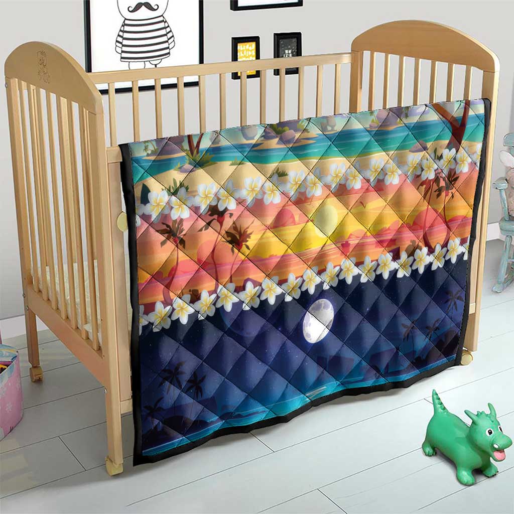 Hawaii Beach Landscape Time-Lapse Quilt Tropical Plumeria Flowers - Wonder Print Shop