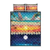 Hawaii Beach Landscape Time-Lapse Quilt Bed Set Tropical Plumeria Flowers - Wonder Print Shop