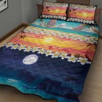 Hawaii Beach Landscape Time-Lapse Quilt Bed Set Tropical Plumeria Flowers - Wonder Print Shop