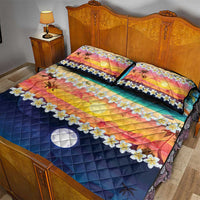 Hawaii Beach Landscape Time-Lapse Quilt Bed Set Tropical Plumeria Flowers - Wonder Print Shop