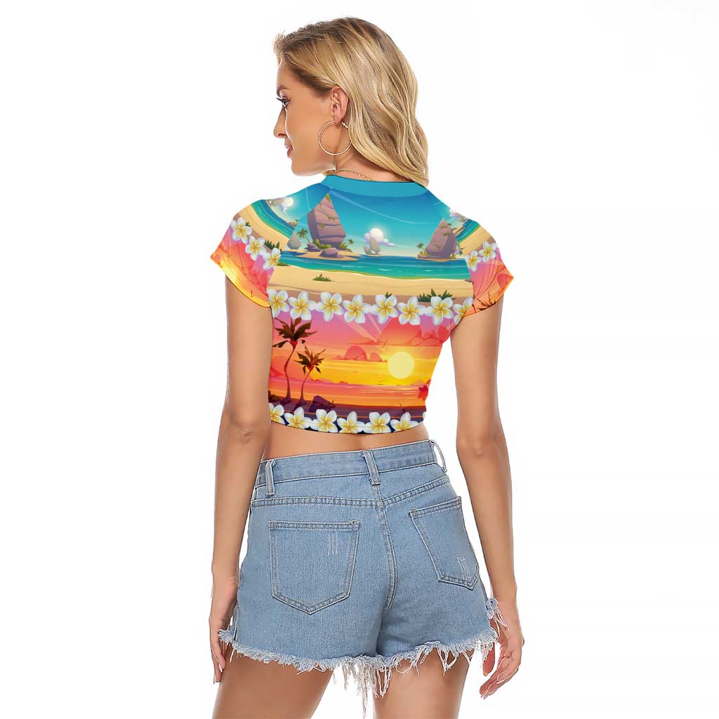 Hawaii Beach Landscape Time-Lapse Raglan Cropped T Shirt Tropical Plumeria Flowers - Wonder Print Shop
