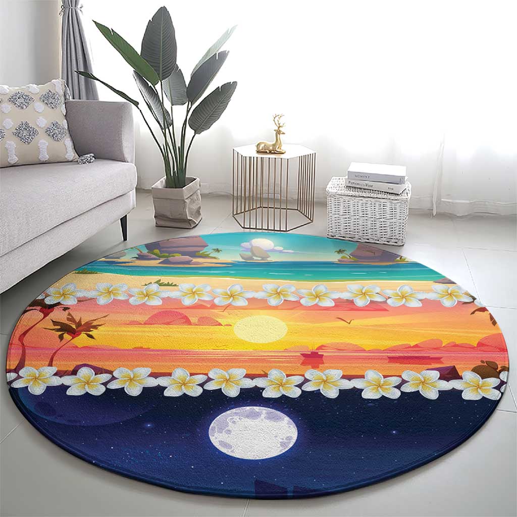 Hawaii Beach Landscape Time-Lapse Round Carpet Tropical Plumeria Flowers - Wonder Print Shop