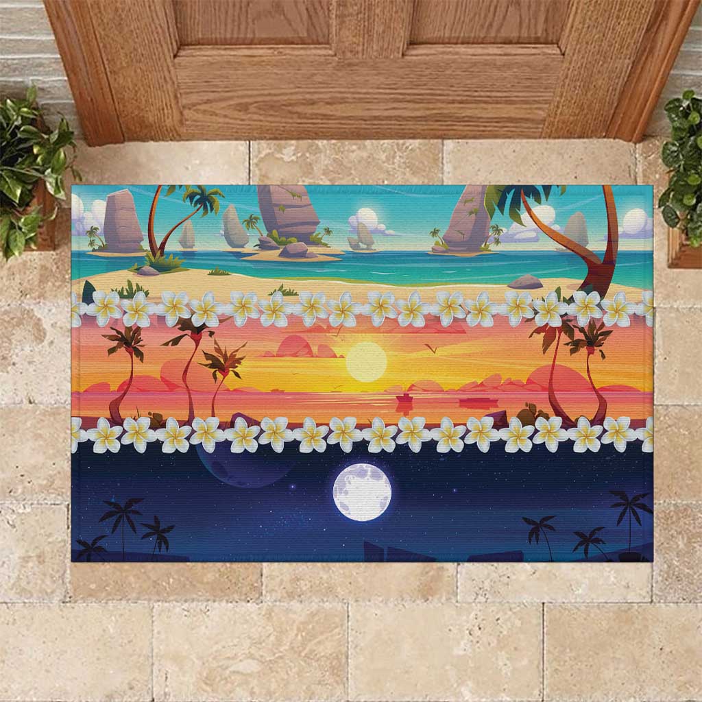 Hawaii Beach Landscape Time-Lapse Rubber Doormat Tropical Plumeria Flowers - Wonder Print Shop