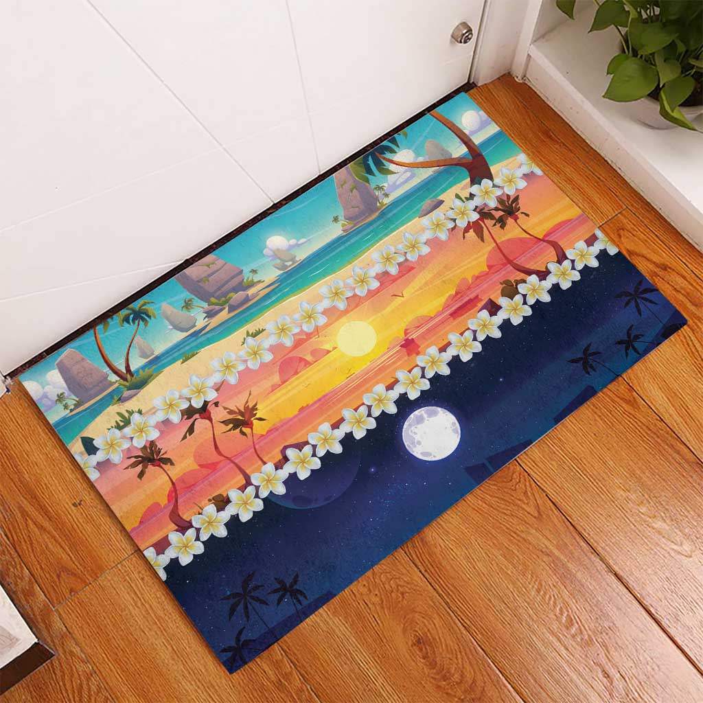 Hawaii Beach Landscape Time-Lapse Rubber Doormat Tropical Plumeria Flowers - Wonder Print Shop