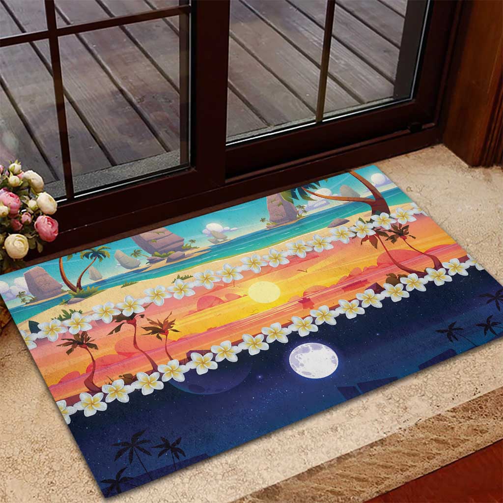 Hawaii Beach Landscape Time-Lapse Rubber Doormat Tropical Plumeria Flowers - Wonder Print Shop