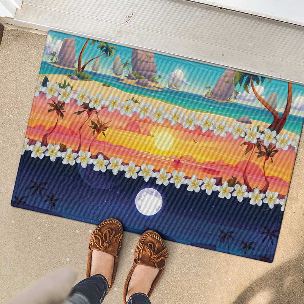 Hawaii Beach Landscape Time-Lapse Rubber Doormat Tropical Plumeria Flowers - Wonder Print Shop