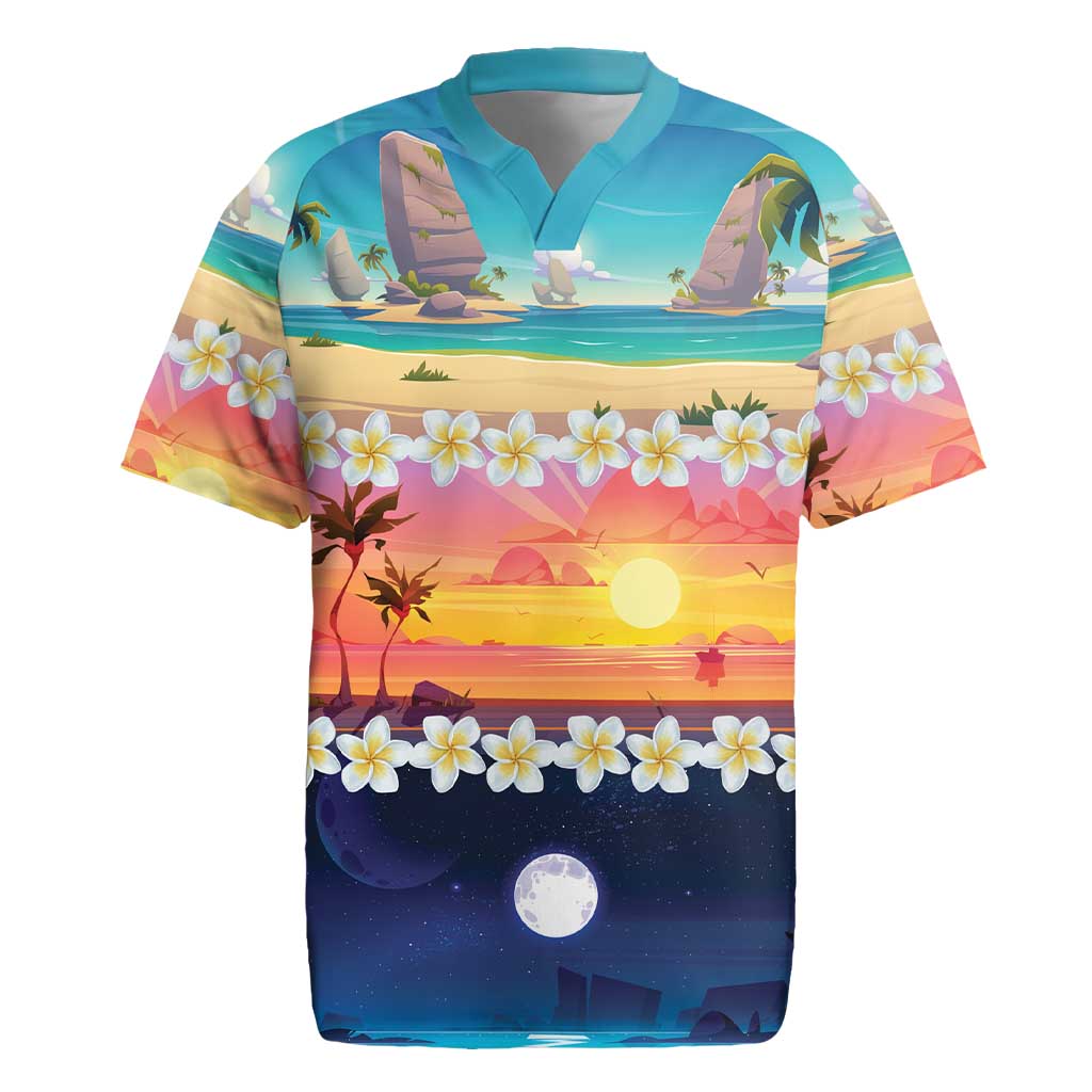 Hawaii Beach Landscape Time-Lapse Rugby Jersey Tropical Plumeria Flowers - Wonder Print Shop