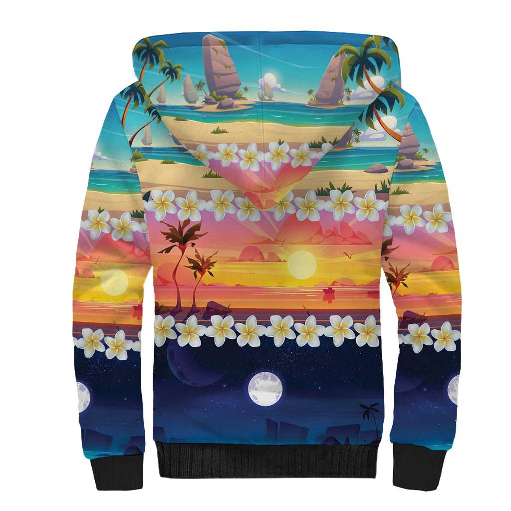 Hawaii Beach Landscape Time-Lapse Sherpa Hoodie Tropical Plumeria Flowers - Wonder Print Shop