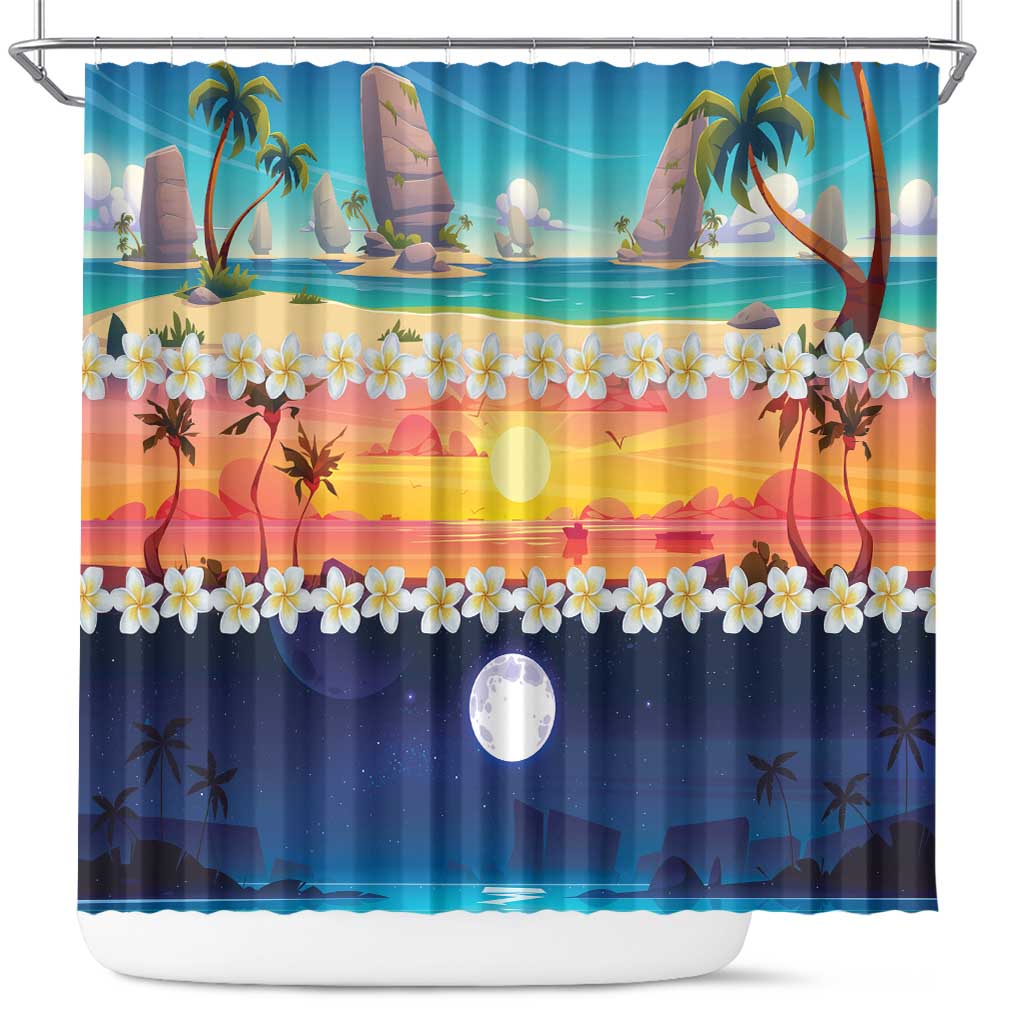 Hawaii Beach Landscape Time-Lapse Shower Curtain Tropical Plumeria Flowers - Wonder Print Shop