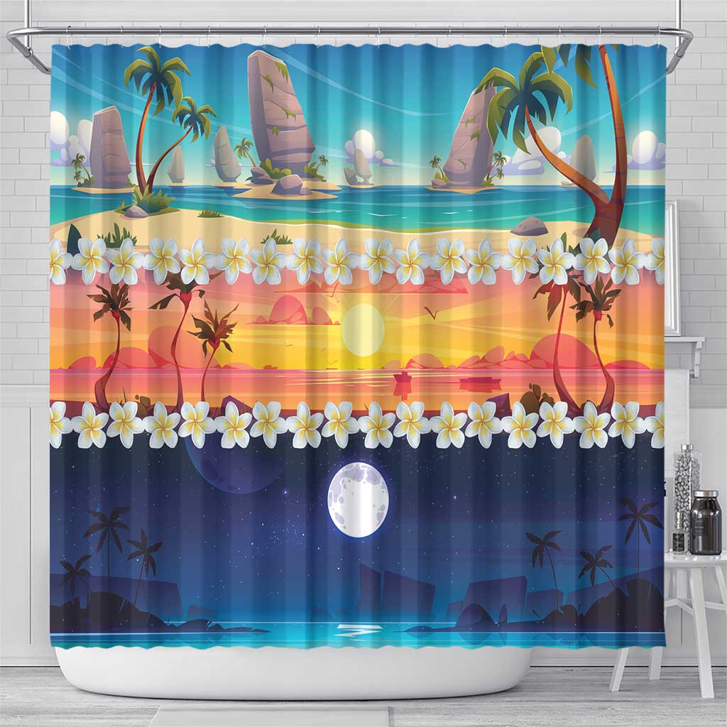 Hawaii Beach Landscape Time-Lapse Shower Curtain Tropical Plumeria Flowers - Wonder Print Shop