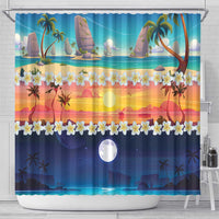 Hawaii Beach Landscape Time-Lapse Shower Curtain Tropical Plumeria Flowers - Wonder Print Shop