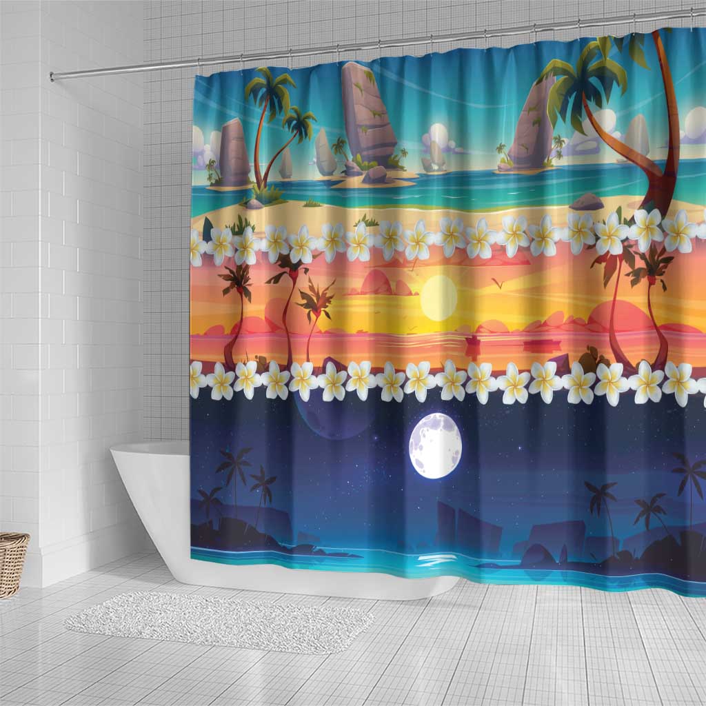 Hawaii Beach Landscape Time-Lapse Shower Curtain Tropical Plumeria Flowers - Wonder Print Shop