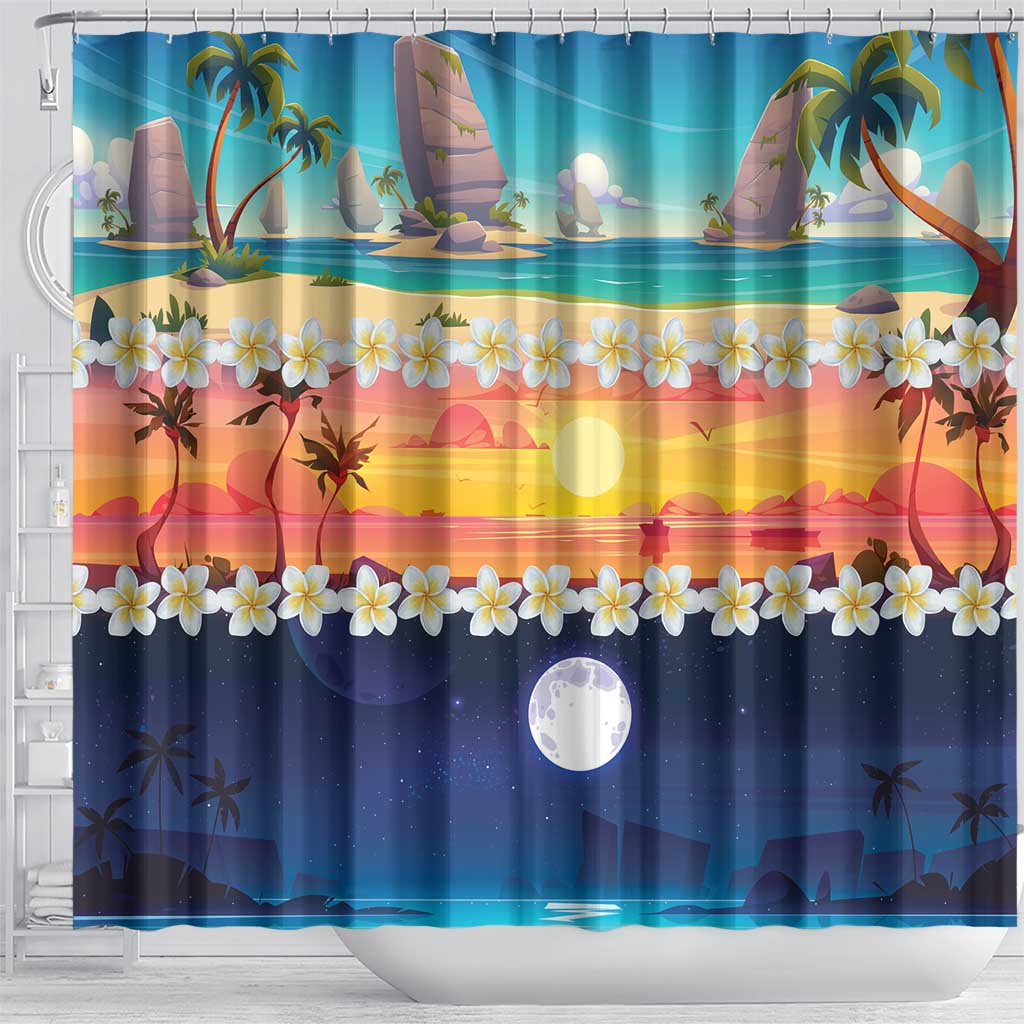 Hawaii Beach Landscape Time-Lapse Shower Curtain Tropical Plumeria Flowers - Wonder Print Shop