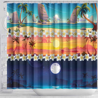 Hawaii Beach Landscape Time-Lapse Shower Curtain Tropical Plumeria Flowers - Wonder Print Shop