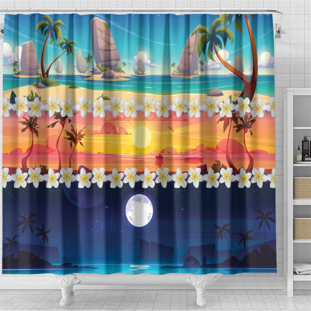 Hawaii Beach Landscape Time-Lapse Shower Curtain Tropical Plumeria Flowers - Wonder Print Shop