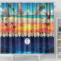 Hawaii Beach Landscape Time-Lapse Shower Curtain Tropical Plumeria Flowers - Wonder Print Shop